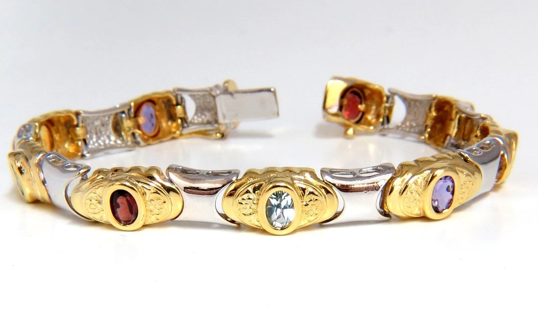 NATURAL PERIDOT CITRINE AMETHYST AQUAMARINE & GARNET BRACELET 14KT** - 10