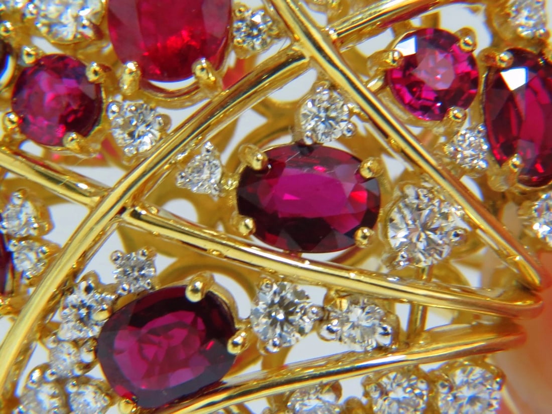 Ruby Diamonds Earrings Cocktail Cluster 14kt Gold** - 8