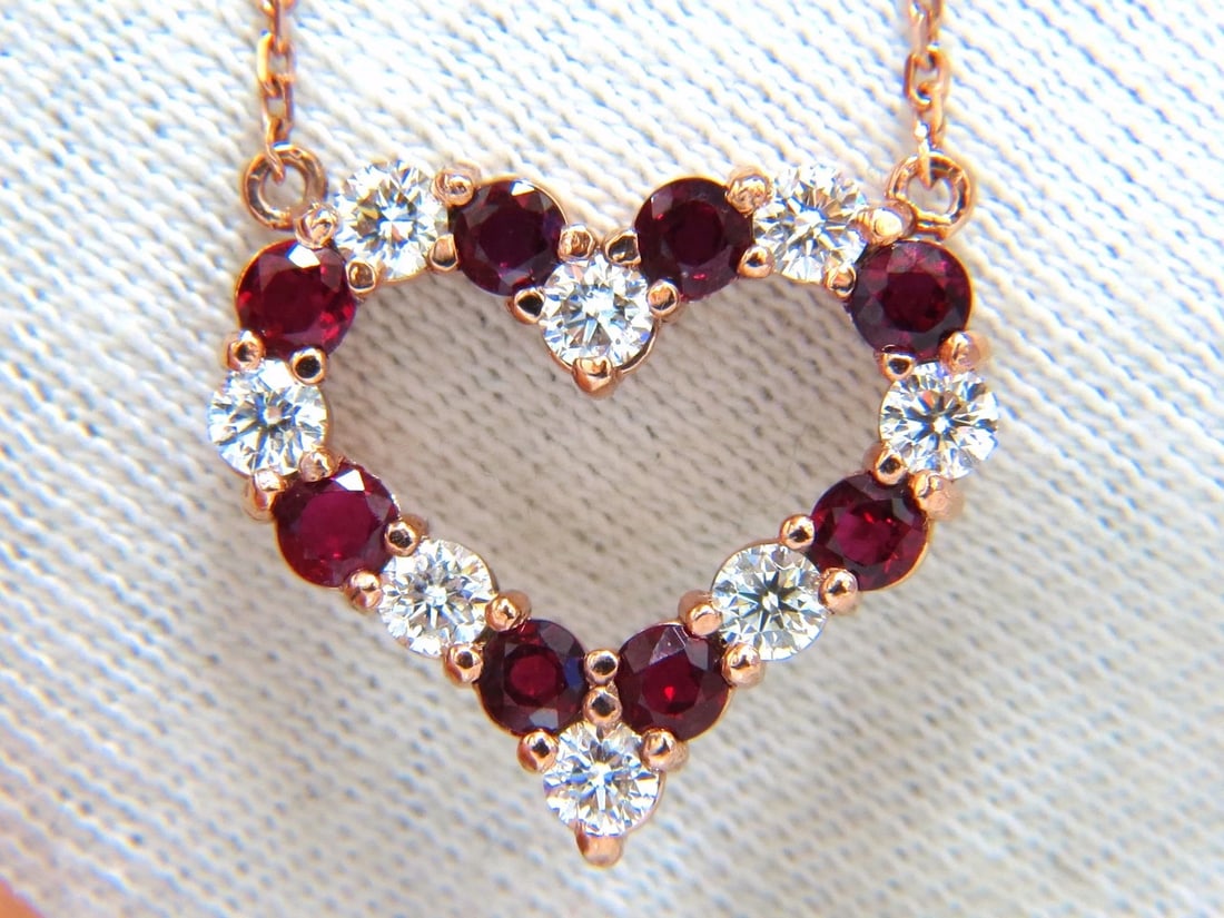 2.58ct natural vivid red ruby diamond heart necklace 14kt ** (1 of 4)