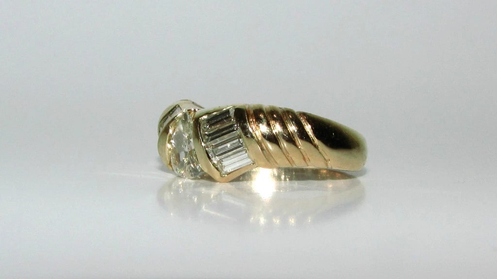 1.20CT PEAR SHAPE DIAMOND BAND RING 14KT+ - 3