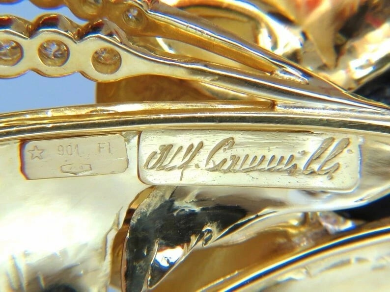 18KT SIGNED 1.00ct. DIAMONDS THEATER EYE MASK FEATHER PEACOCK PIN** - 9