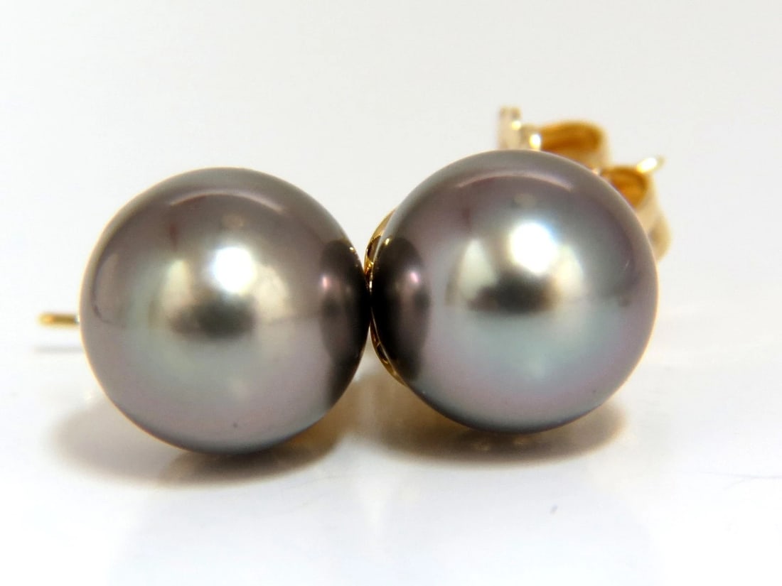10mm natural Tahitian pearl & .80ct diamonds drop cap earrings 14kt** - 2