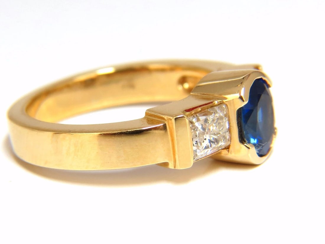 2.00ct natural sapphires diamond three stone ring 14kt royal blue+ - 2