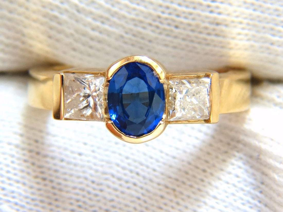 2.00ct natural sapphires diamond three stone ring 14kt royal blue+ - 4
