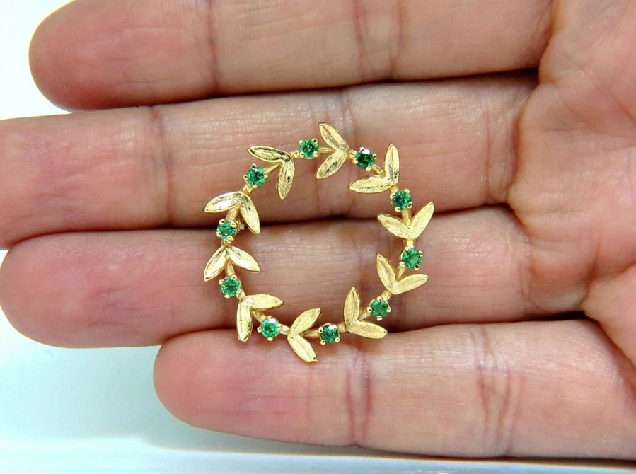 14kt. .65ct Natural green tsavorite brooch pin+** - 3