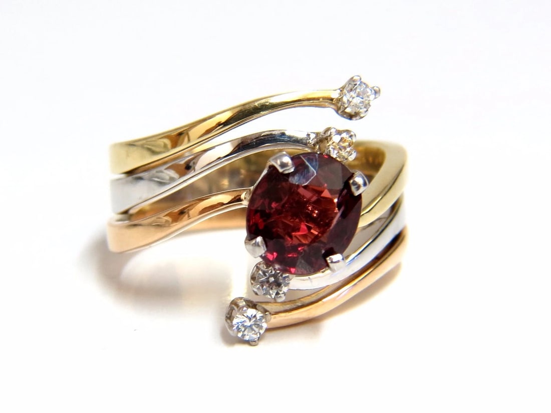 2.00ct Natural Blood Red Orange Spinel Diamonds Bypass Ring 14kt** - 2