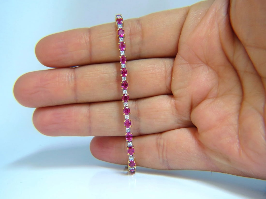6.88ct bright red natural ruby diamonds alternating tennis bracelet 14kt gold** - 4