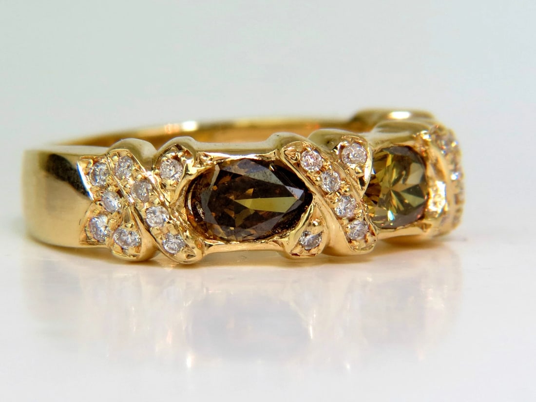 NATURAL FANCY YELLOW BROWN 1.65CT DIAMONDS "X" DECO 14KT RING+ - 3