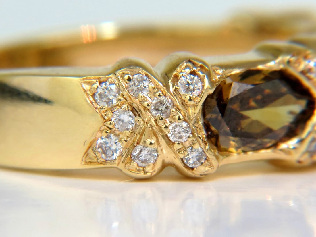 NATURAL FANCY YELLOW BROWN 1.65CT DIAMONDS "X" DECO 14KT RING+ - 4