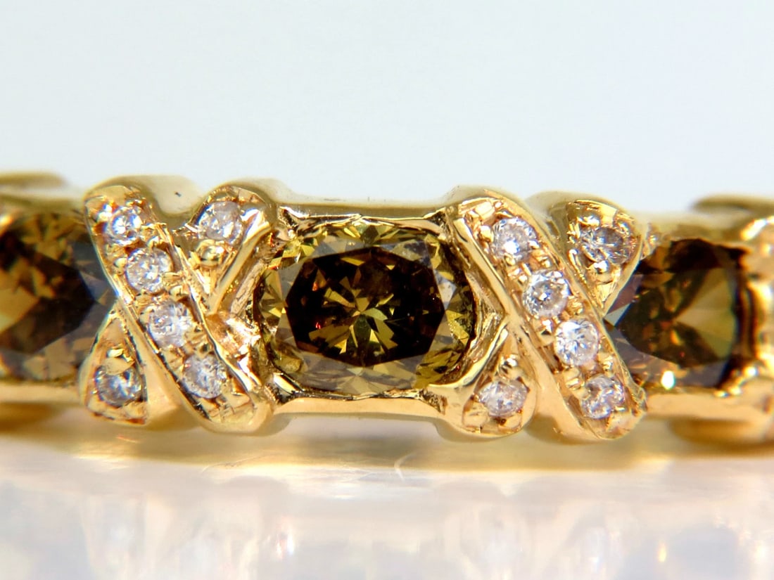 NATURAL FANCY YELLOW BROWN 1.65CT DIAMONDS "X" DECO 14KT RING+ - 5