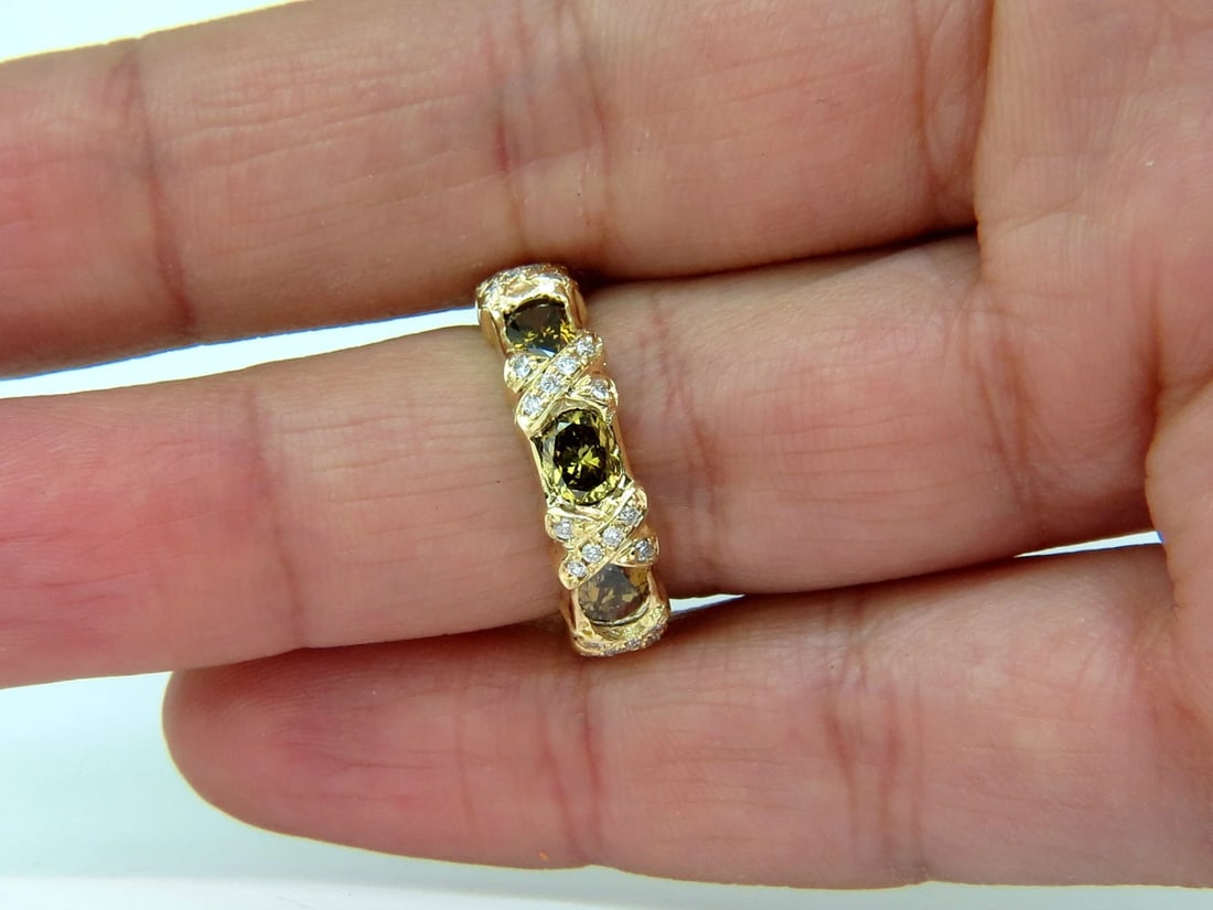 NATURAL FANCY YELLOW BROWN 1.65CT DIAMONDS "X" DECO 14KT RING+ - 7