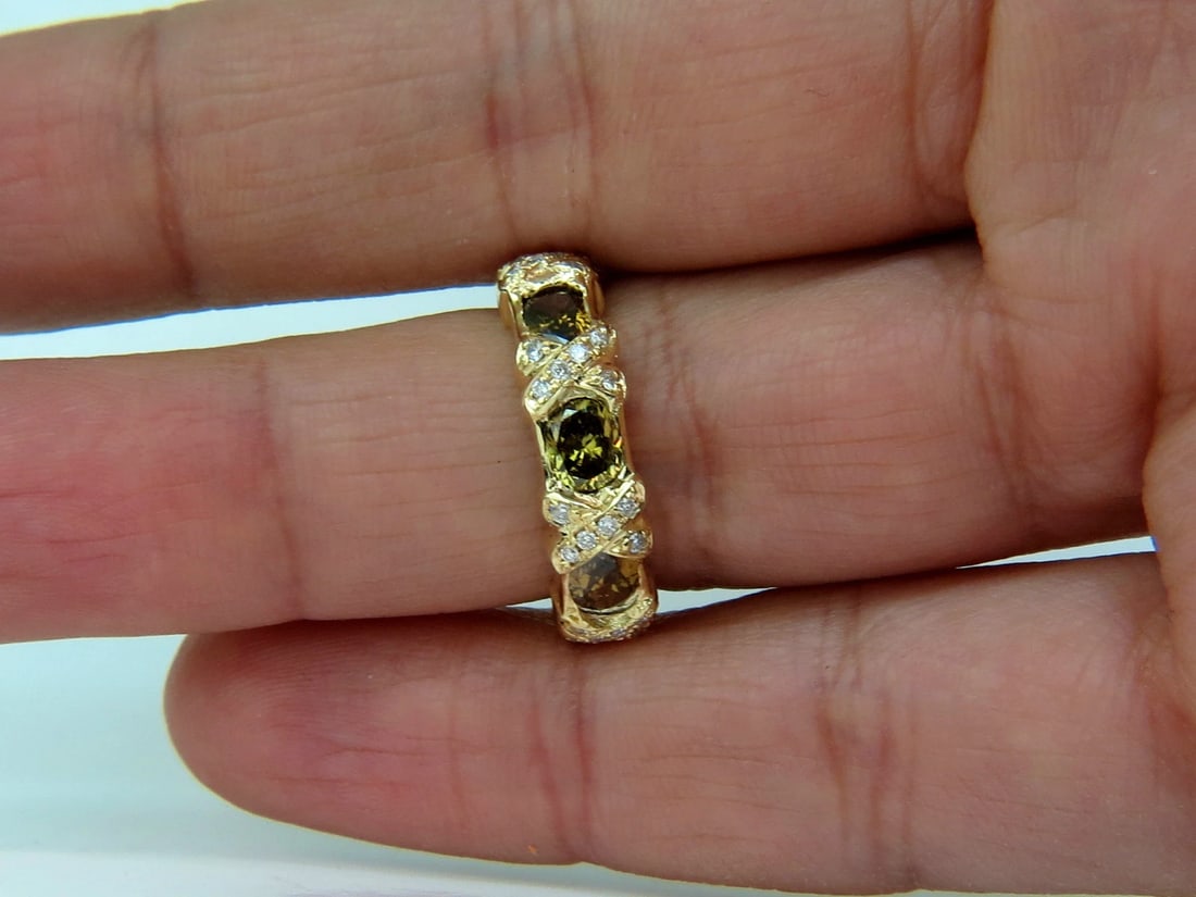 NATURAL FANCY YELLOW BROWN 1.65CT DIAMONDS "X" DECO 14KT RING+ - 8