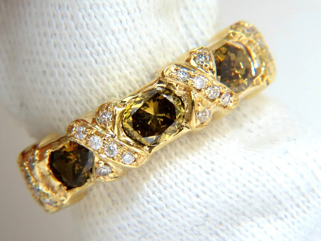 NATURAL FANCY YELLOW BROWN 1.65CT DIAMONDS "X" DECO 14KT RING+ - 9