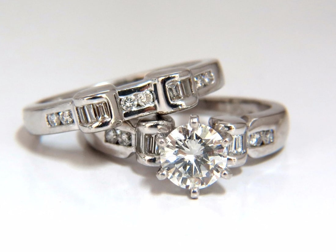 GIA Certified 1.40ct round diamond ring & Matching band Platinum H/VS+ (1 of 5)