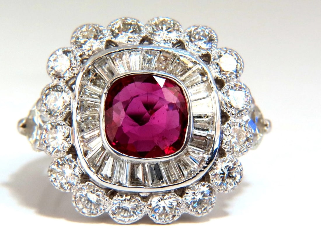 Ballerina Cocktail Cluster No Heat Ruby Diamond Ring 4.58ct. 18 Karat - 2