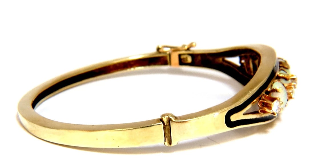 6.60ct natural Australian opals diamond bangle cocktail bracelet 14kt Vintage** - 3