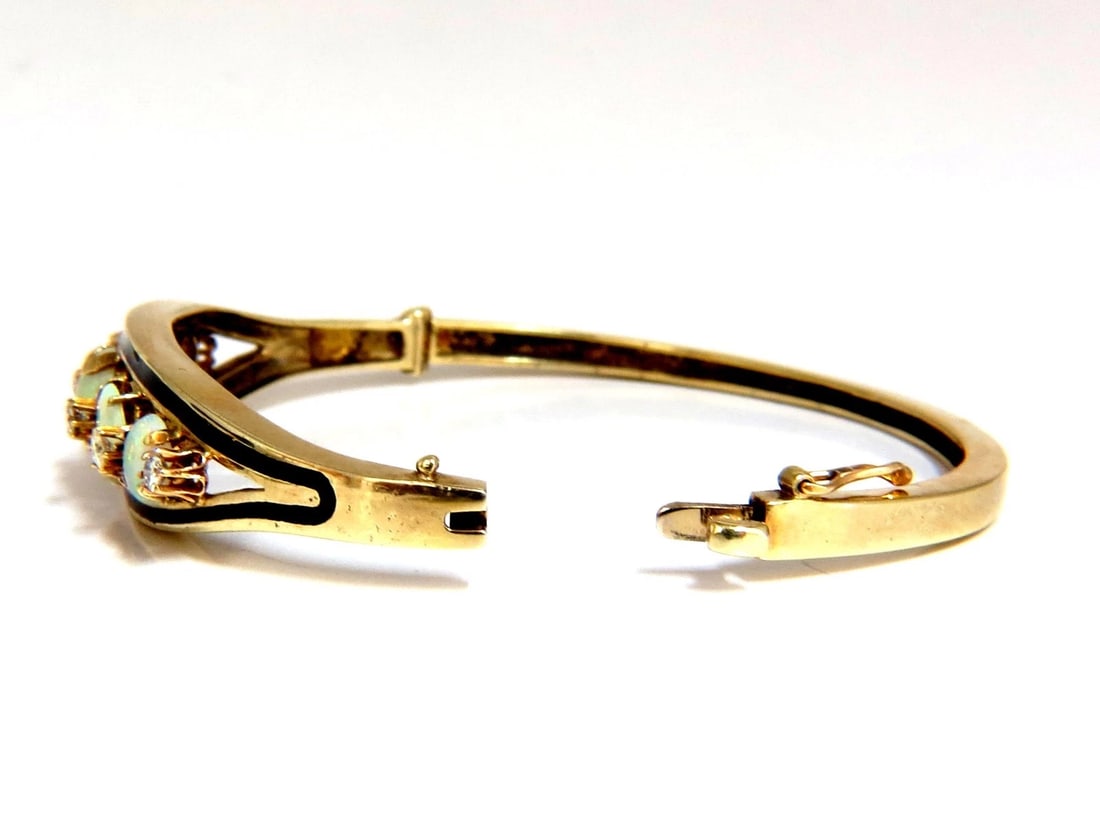 6.60ct natural Australian opals diamond bangle cocktail bracelet 14kt Vintage** - 4