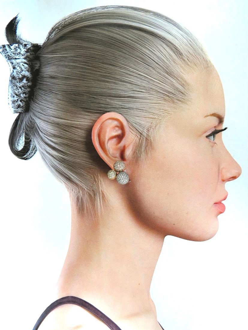 3.70ct Ball Cluster Bead Set diamonds Clip Earrings 18kt** - 4