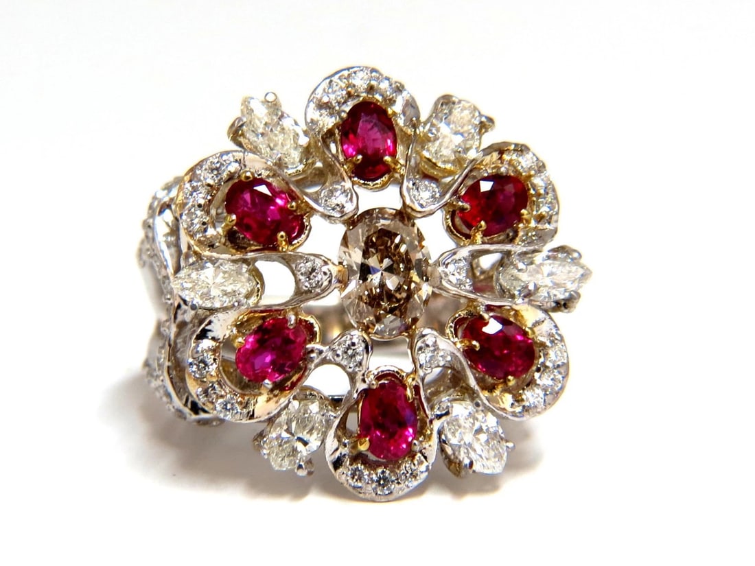 18kt Natural Fancy color Diamond Ruby Cocktail Cluster ring - 2