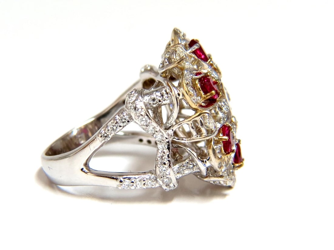 18kt Natural Fancy color Diamond Ruby Cocktail Cluster ring - 3