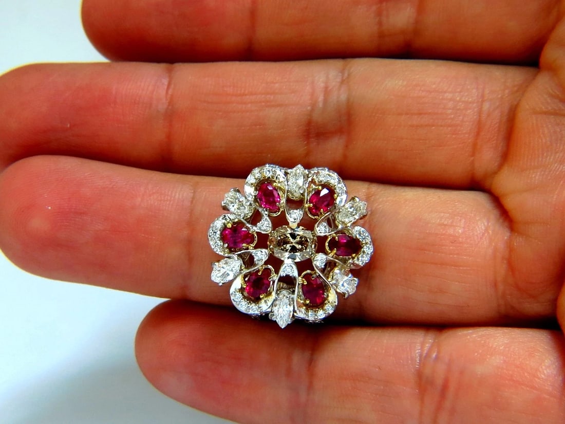 18kt Natural Fancy color Diamond Ruby Cocktail Cluster ring - 7
