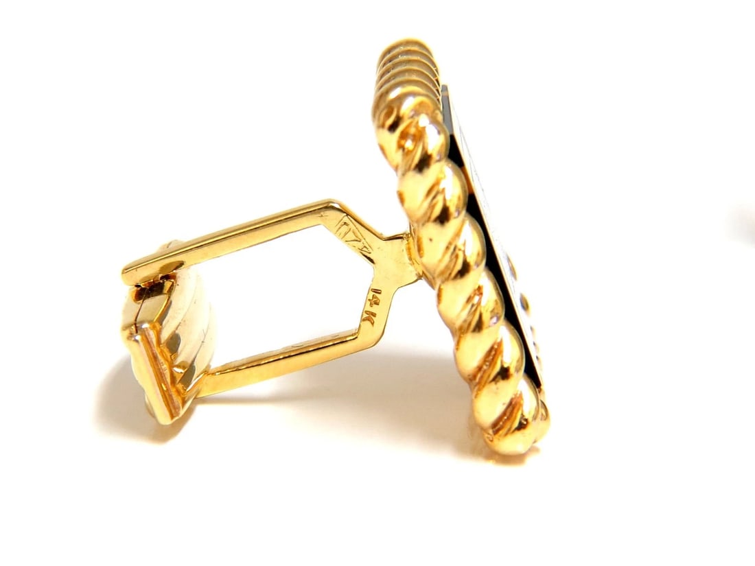 14kt Inlay Onyx Lapis & Tiger Eye Twist cufflinks ** - 2