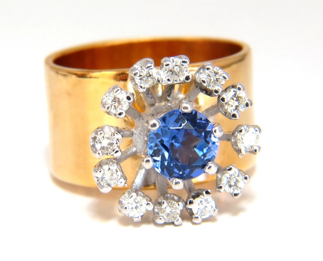 1.46ct natural round tanzanite diamonds ring 14kt cluster halo - 2