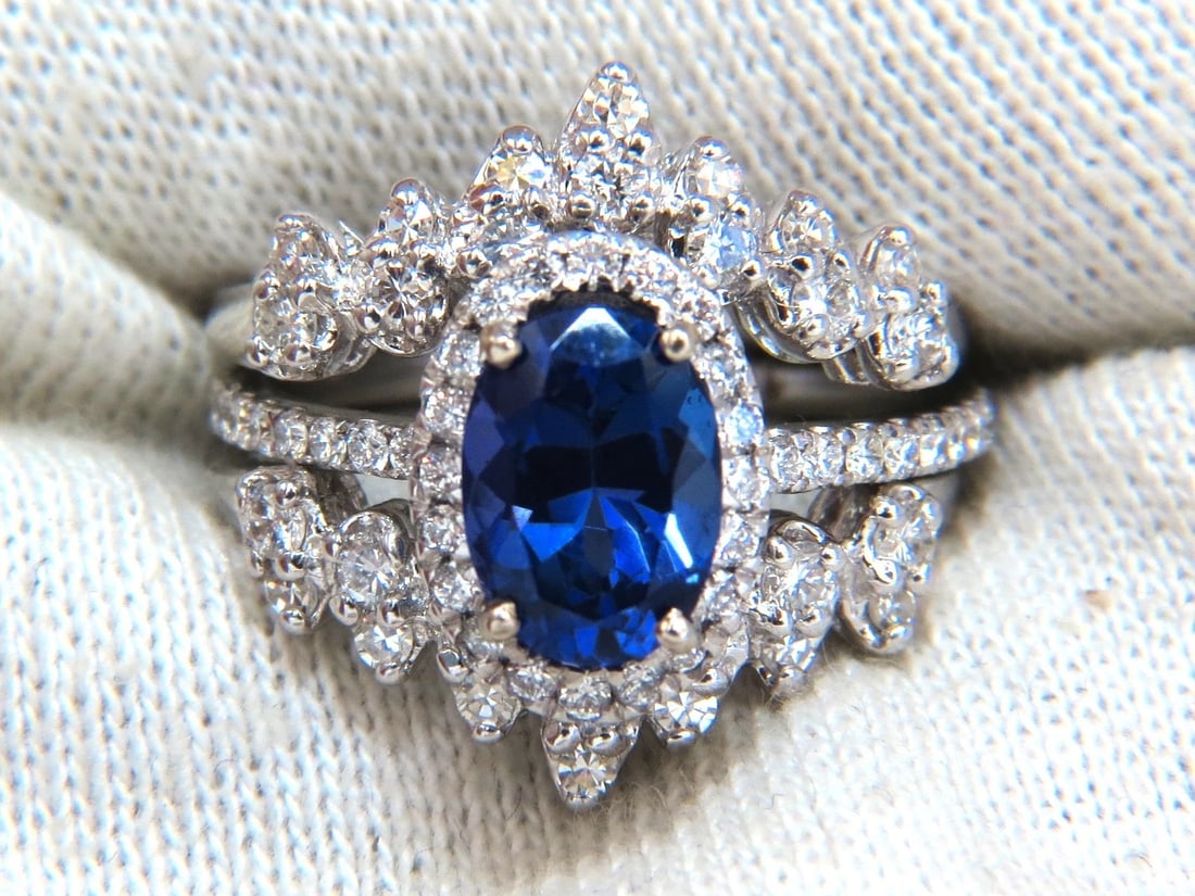 3.07ct Natural Tanzanite Diamond ring + Insert Jacket Ring 14kt gold - 10