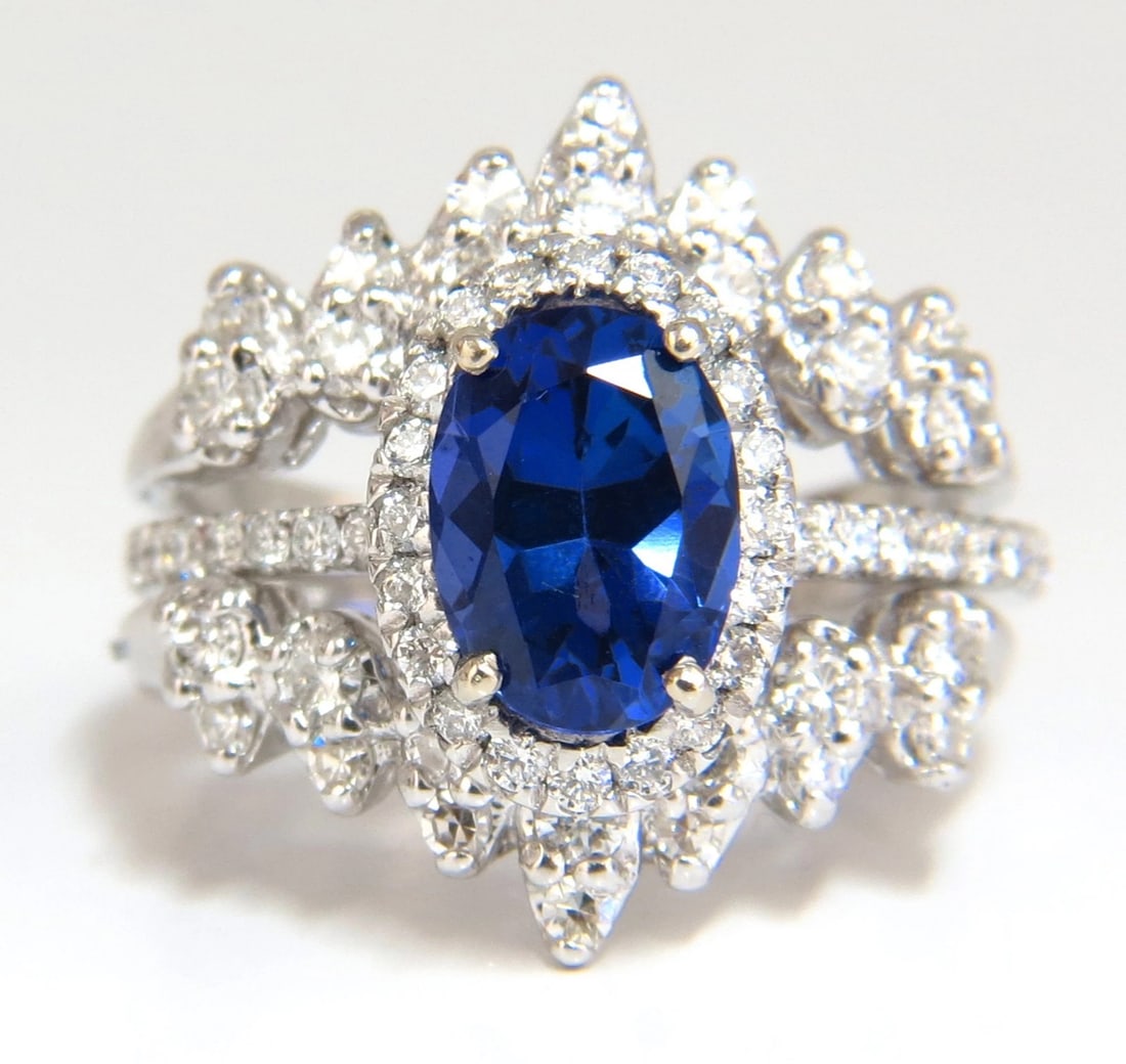 3.07ct Natural Tanzanite Diamond ring + Insert Jacket Ring 14kt gold - 2