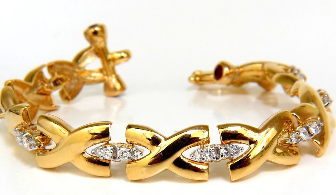 2.50CT NATURAL DIAMONDS RUBY TOGGLE "X" LINK BRACELET 14KT GOLD** (1 of 7)