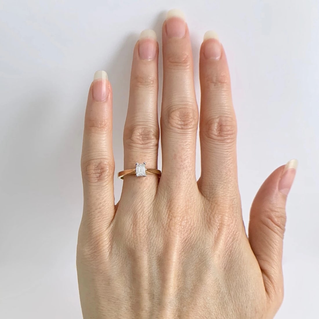 Emerald Cut Solitaire Diamond Engagement Ring 14K Yellow Gold .45 CT, 3.39 Grams - 2