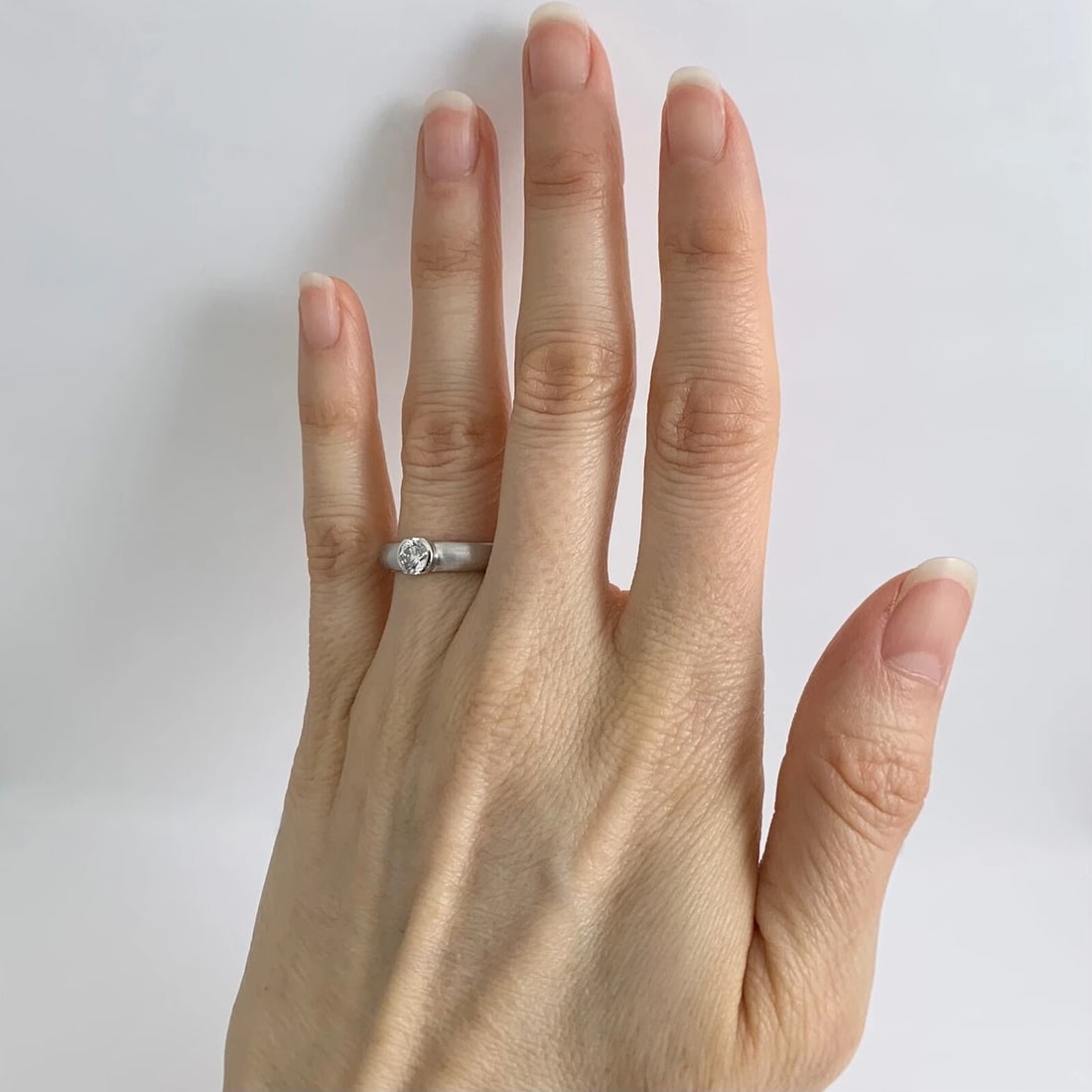 Round Wide Bezel Solitaire Diamond Engagement Ring Satin Platinum .40 CT - 4