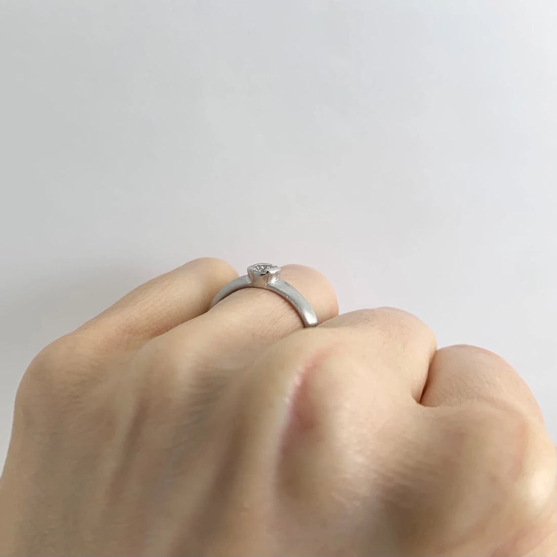 Round Wide Bezel Solitaire Diamond Engagement Ring Satin Platinum .40 CT - 6