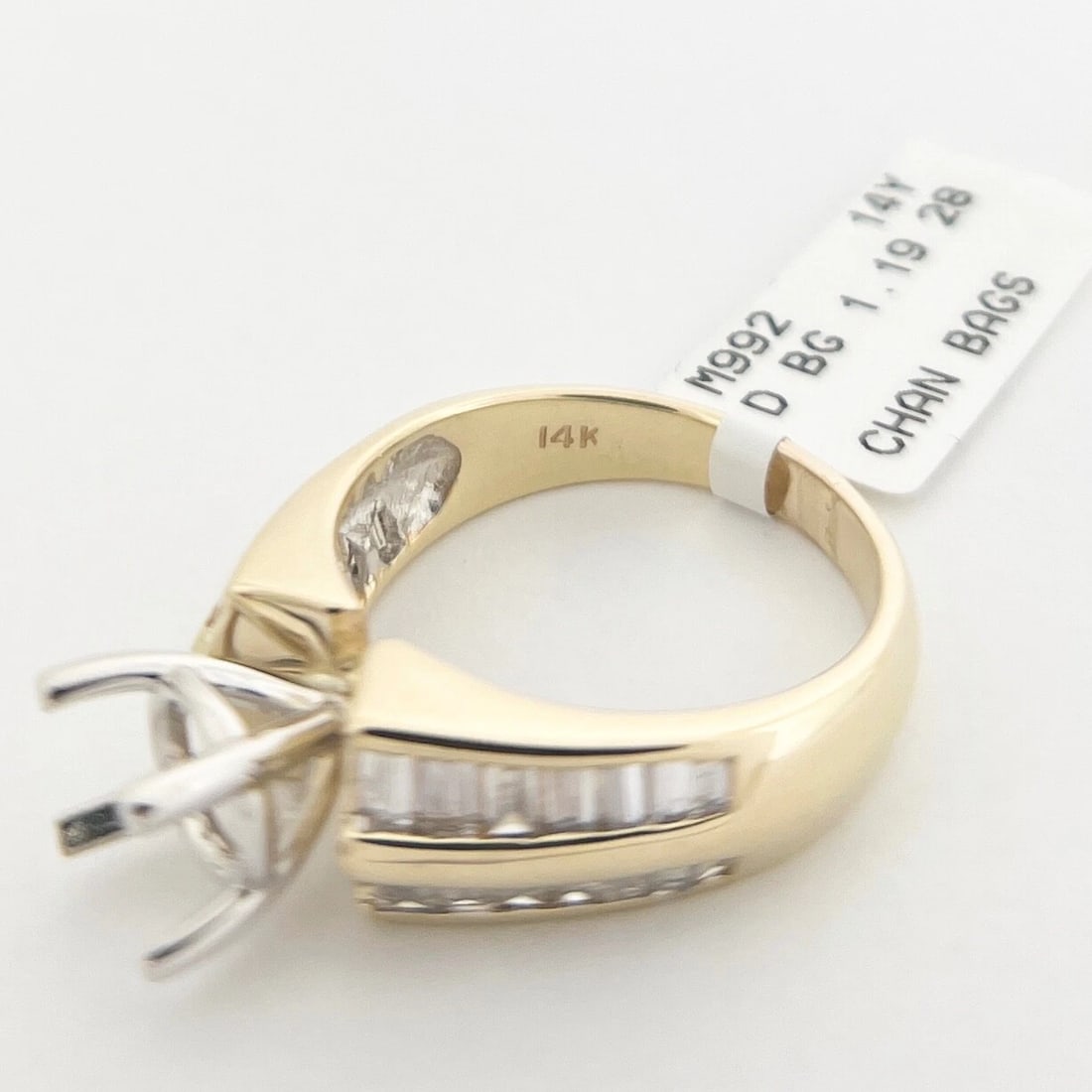 Wide 2-Row Baguette Diamond Engagement Ring Setting Mounting 14K Yellow Gold - 10