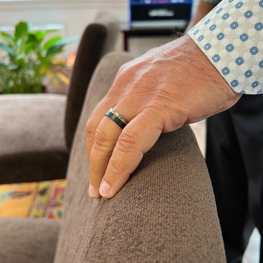 Men's Gray Gold Black Wedding Band Ring Tungsten Carbide, Size 10.5, 6.5 mm - 5