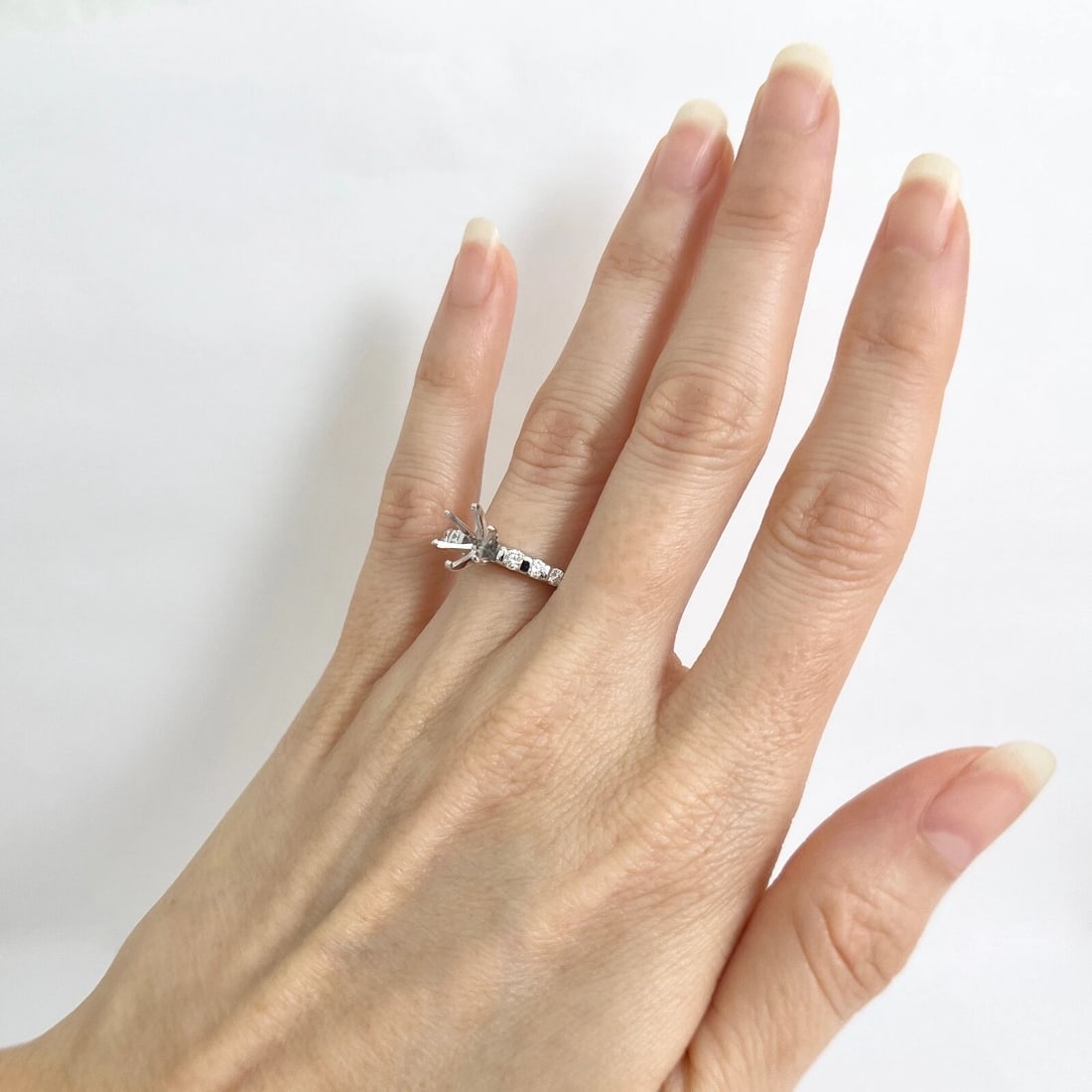 6-Prong Gemlock-Set Diamond Engagement Ring Setting Mounting 14K White Gold - 3