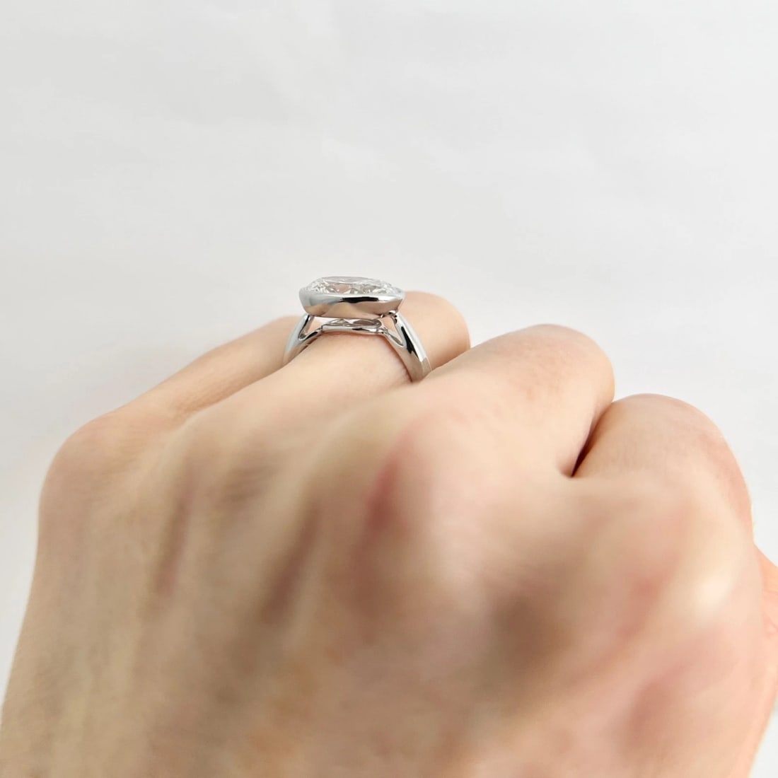 Oval Lab-Created Diamond Bezel Solitaire Engagement Ring 14K White Gold, 3.56 CT - 5