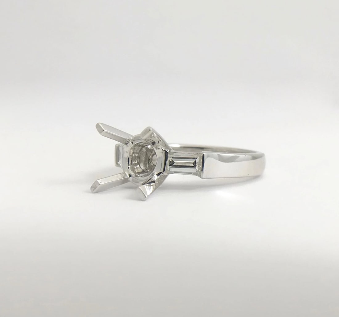 Straight Baguette Diamond Engagement Ring Setting Mounting 18K White Gold 4.94 G - 11