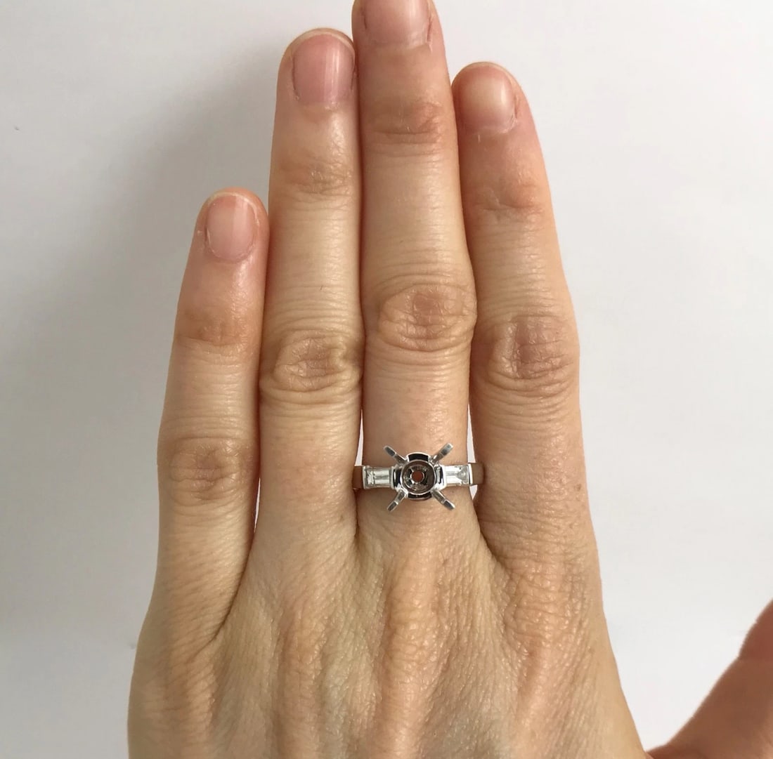 Straight Baguette Diamond Engagement Ring Setting Mounting 18K White Gold 4.94 G - 2