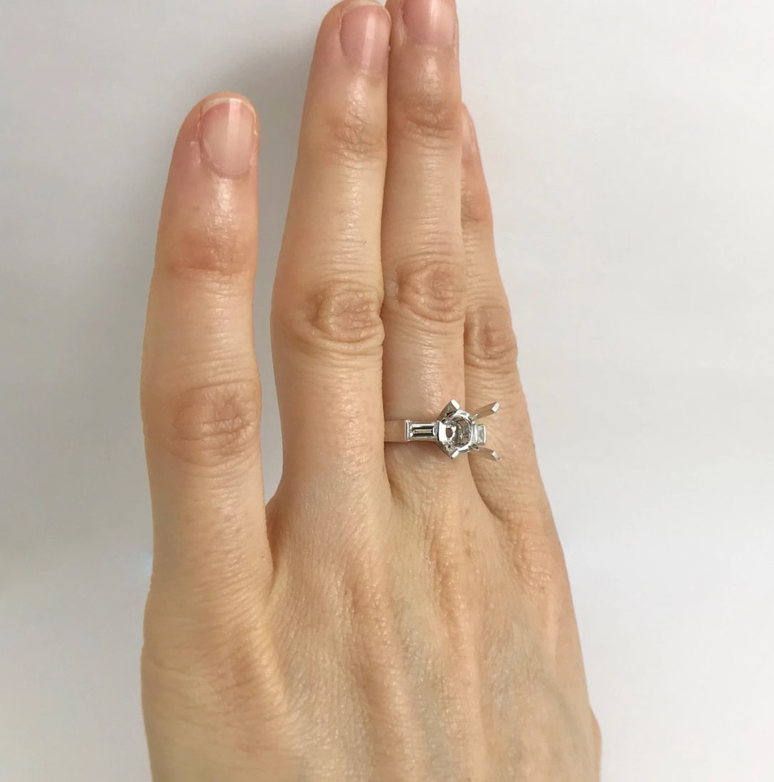 Straight Baguette Diamond Engagement Ring Setting Mounting 18K White Gold 4.94 G - 3