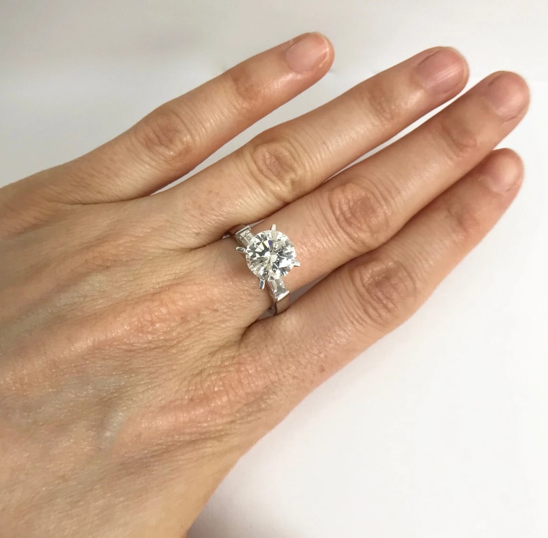 Straight Baguette Diamond Engagement Ring Setting Mounting 18K White Gold 4.94 G - 7