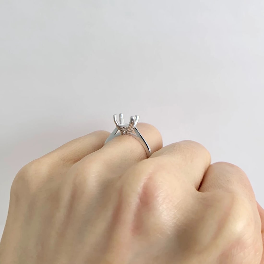 Round Diamond Hidden Halo Engagement Ring Setting Mounting 14K White Gold - 4