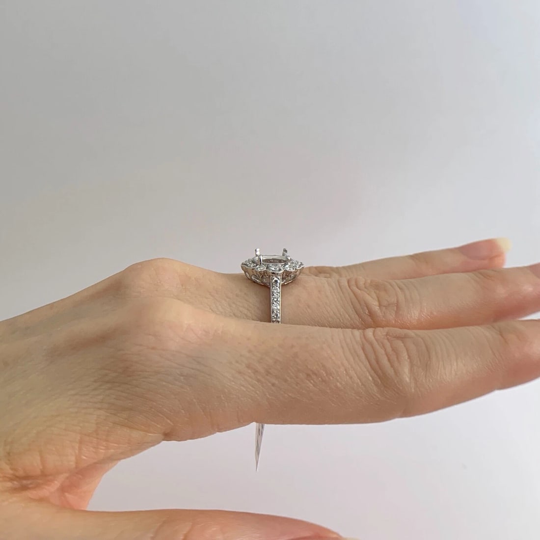 Oval Milgrain Halo Diamond Platinum Engagement Ring Setting Mounting, 5.15 Grams - 4