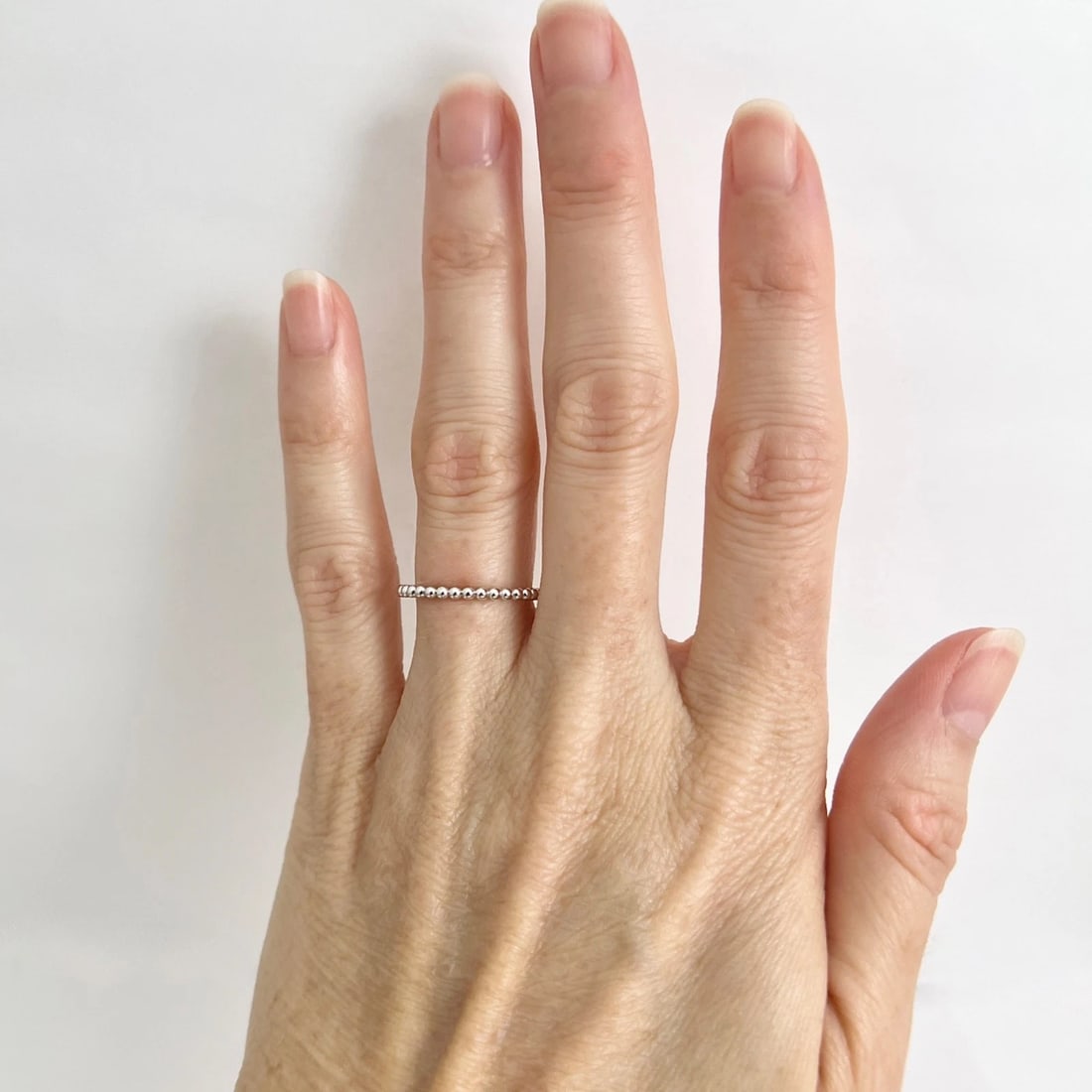 Thin Beaded Wedding Band Ring 14K White Gold, Size 6, 1.7 mm - 2