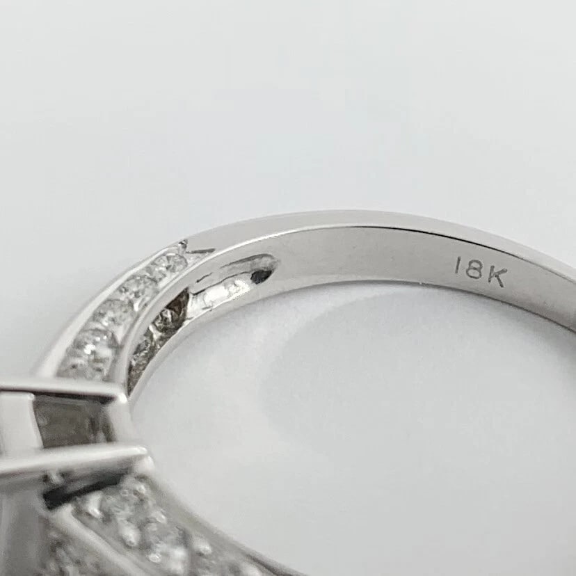 3-Sided Pave Diamond Engagement Ring Setting Mounting 18K White Gold, 5.09 Gr - 12