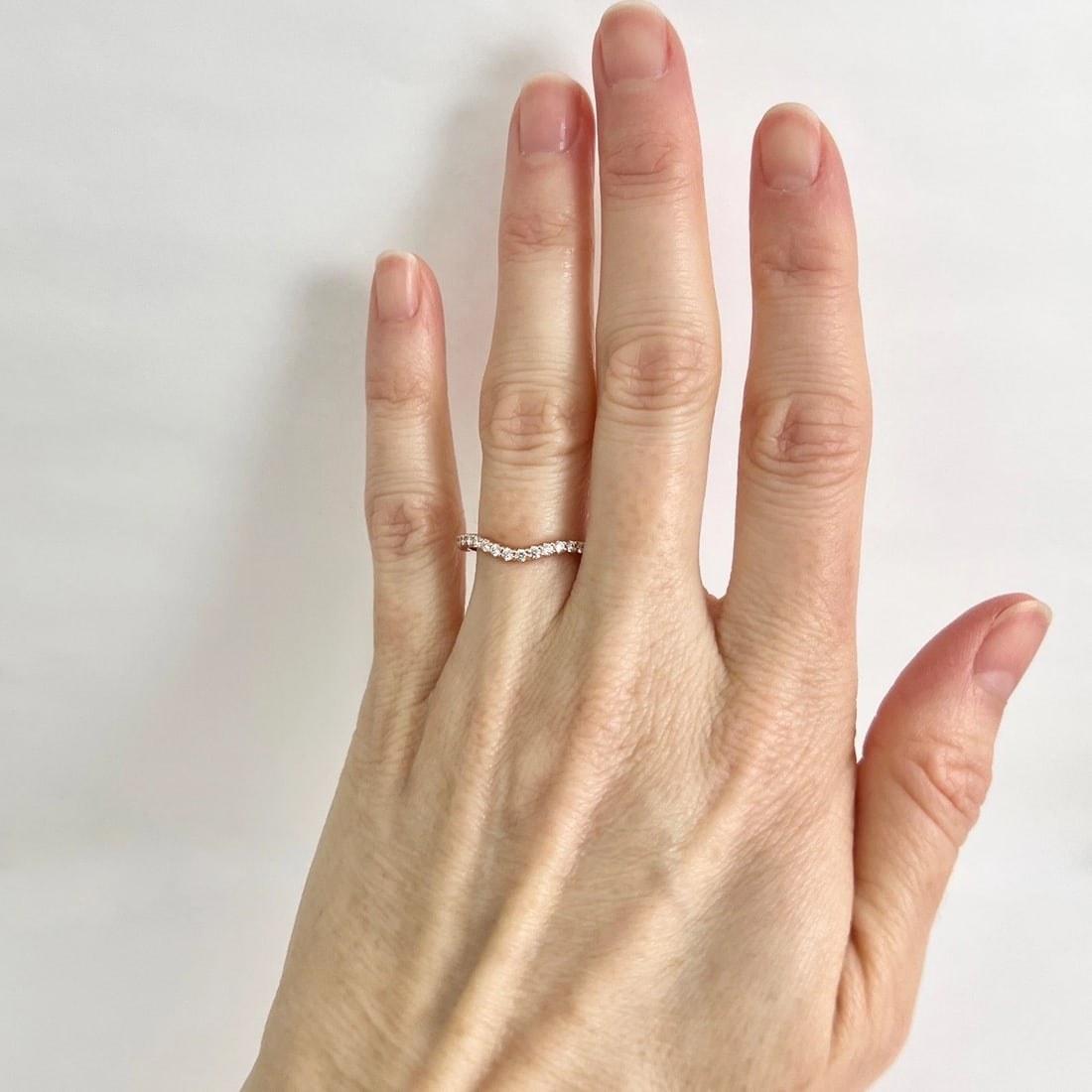 Curved Diamond Wedding Band Ring 14K Pink Rose Gold, Size 6.5 - 2