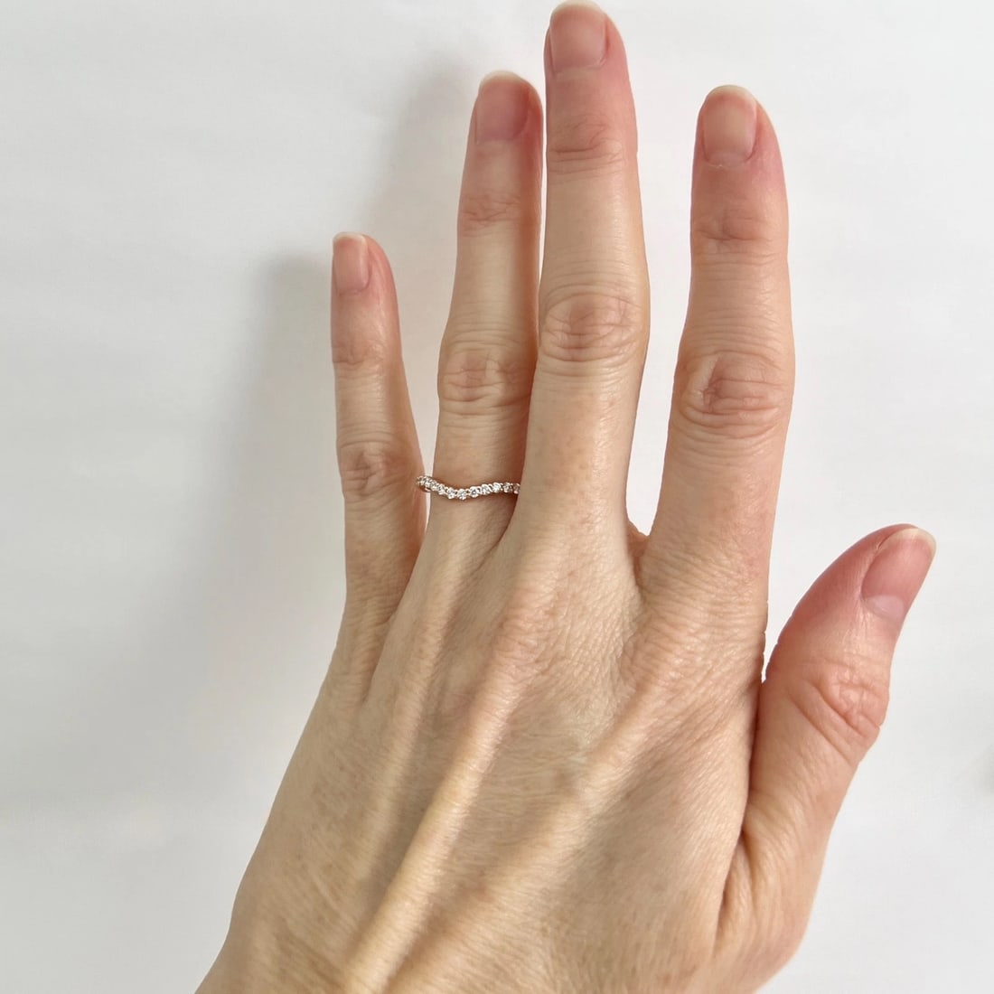 Curved Diamond Wedding Band Ring 14K Pink Rose Gold, Size 6.5 - 3