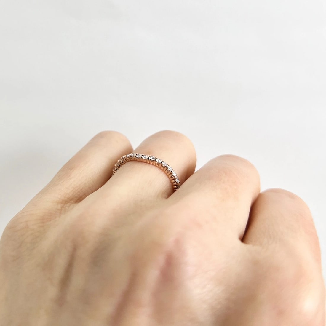 Curved Diamond Wedding Band Ring 14K Pink Rose Gold, Size 6.5 - 4