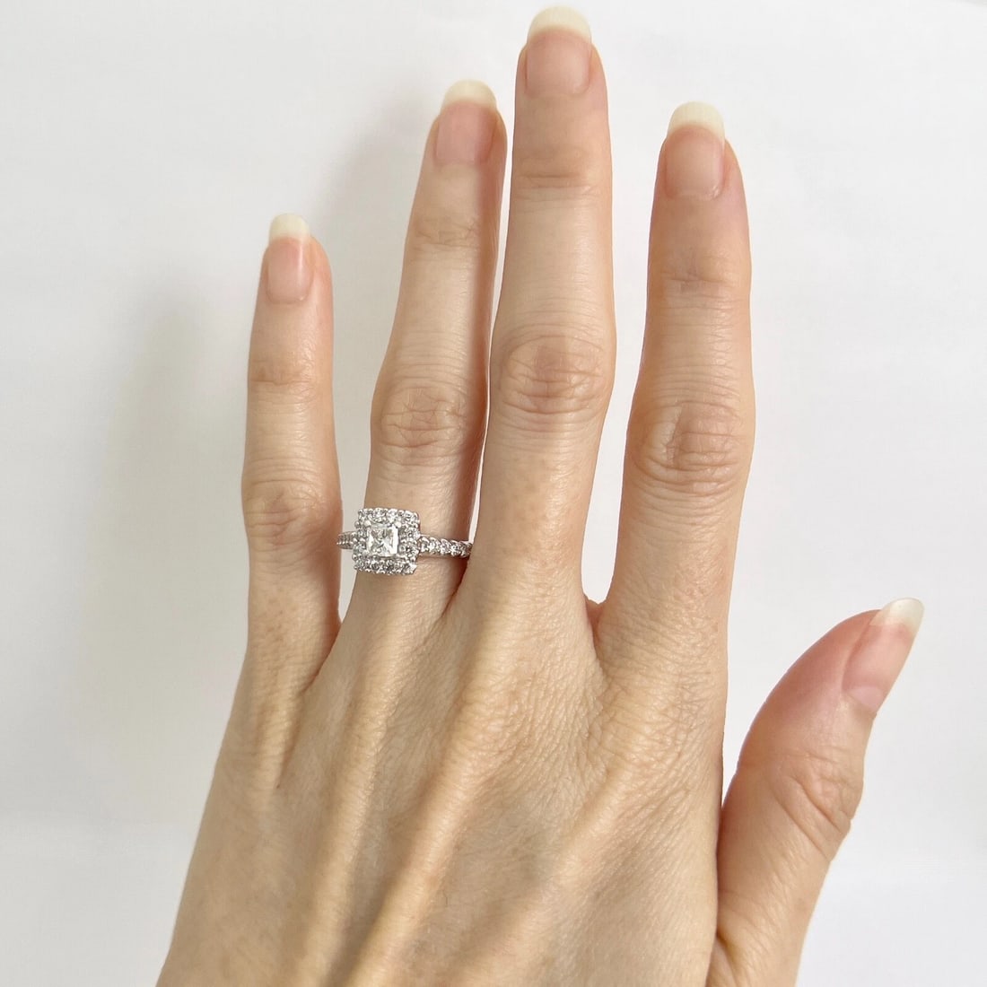 Square Halo Princess Diamond Engagement Ring 14K White Gold, 1.00 CTW, 3.03 Gram - 3