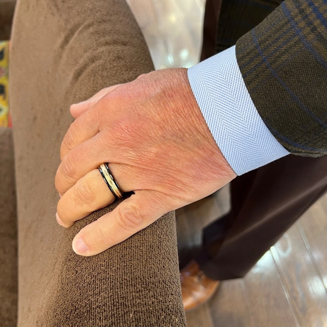 Men's Black Gold Wedding Band Ring 14K Gold Tungsten Carbide, Size 10.5, 6 mm - 2